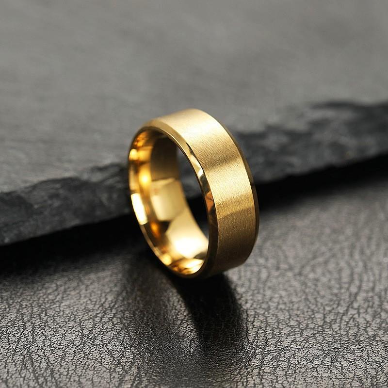 Titanium Steel Ring for Men High-end Fashion Jewelry8mm Matte Beveled Edge Stainless Steel Ring Manufacturer