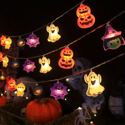 Halloween 6.56ft String Lights with Pumpkin, Ghost, Spider & Witch Designs,10 LEDs, Battery Operated for Outdoor, Garden, Yard, Decor Party