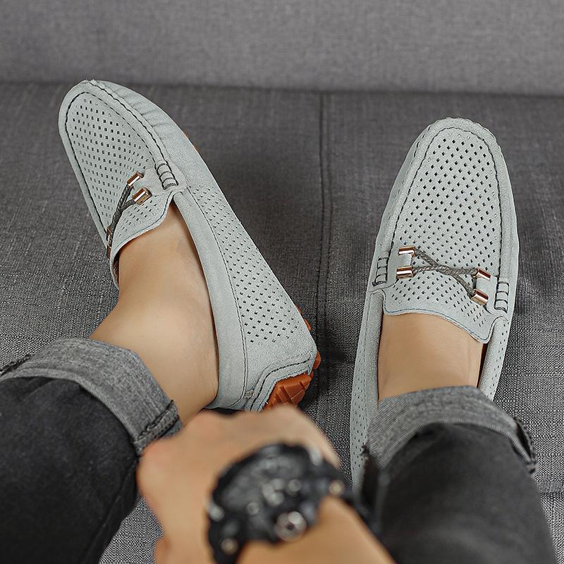 Summer Mens Casual Shoes Breathable Punching Leather Classic Loafers Shoes Moccasins Men Outdoor Non-slip Driving Shoes