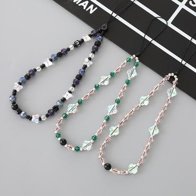 Creative New Crystal Butterfly Phone Chain, Luxurious Beaded Lanyard, Phone Case Keychain Pendant, Anti-Loss Chain Accessory