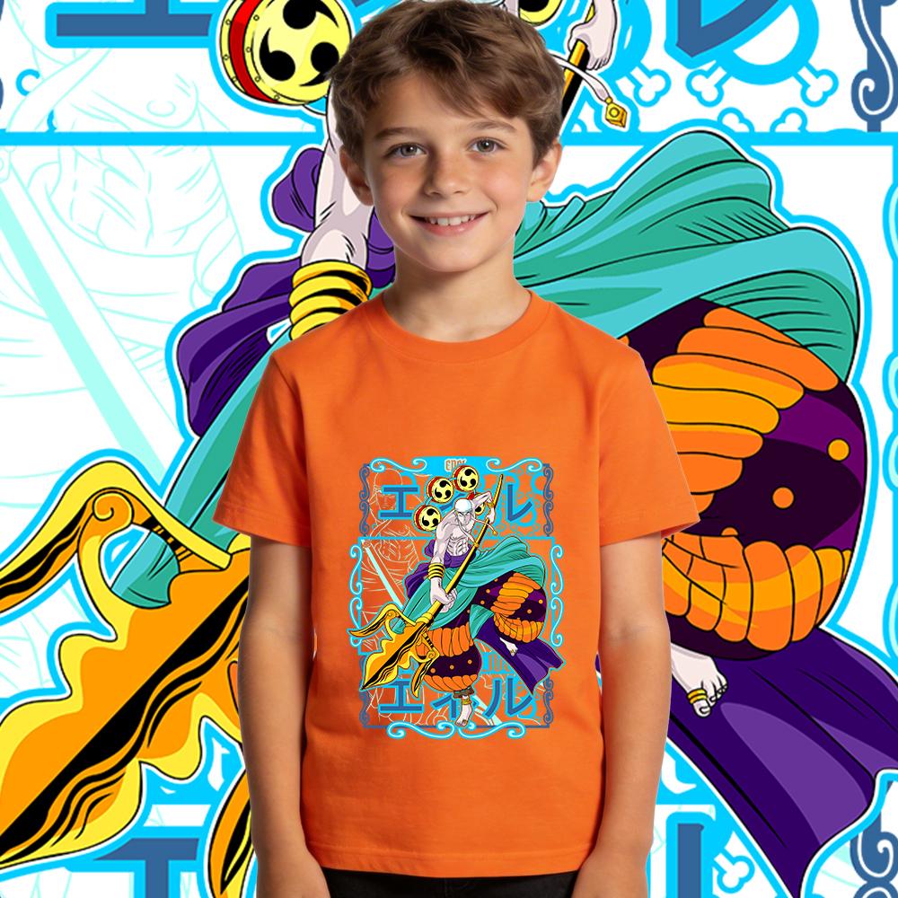 One Piece Enel Anime Print Cotton T Shirt for Boys Girls Kids Summer Short Sleeve Casual Top