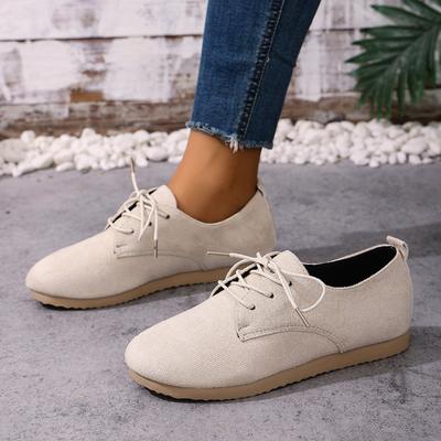 Zapatos planos marrones de punta redonda para mujer, modelo 2026, de gamuza sintética con cordones, para mujer, tallas grandes, calzado casual suave para caminar.