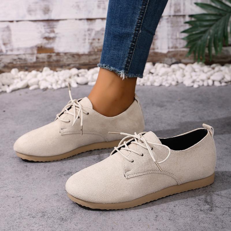Brown Round Toe Flats Shoes Women 2026 Faux Suede Lace Up Flat Shoes for Woman Plus Size  Soft Walking Casual Shoes Female