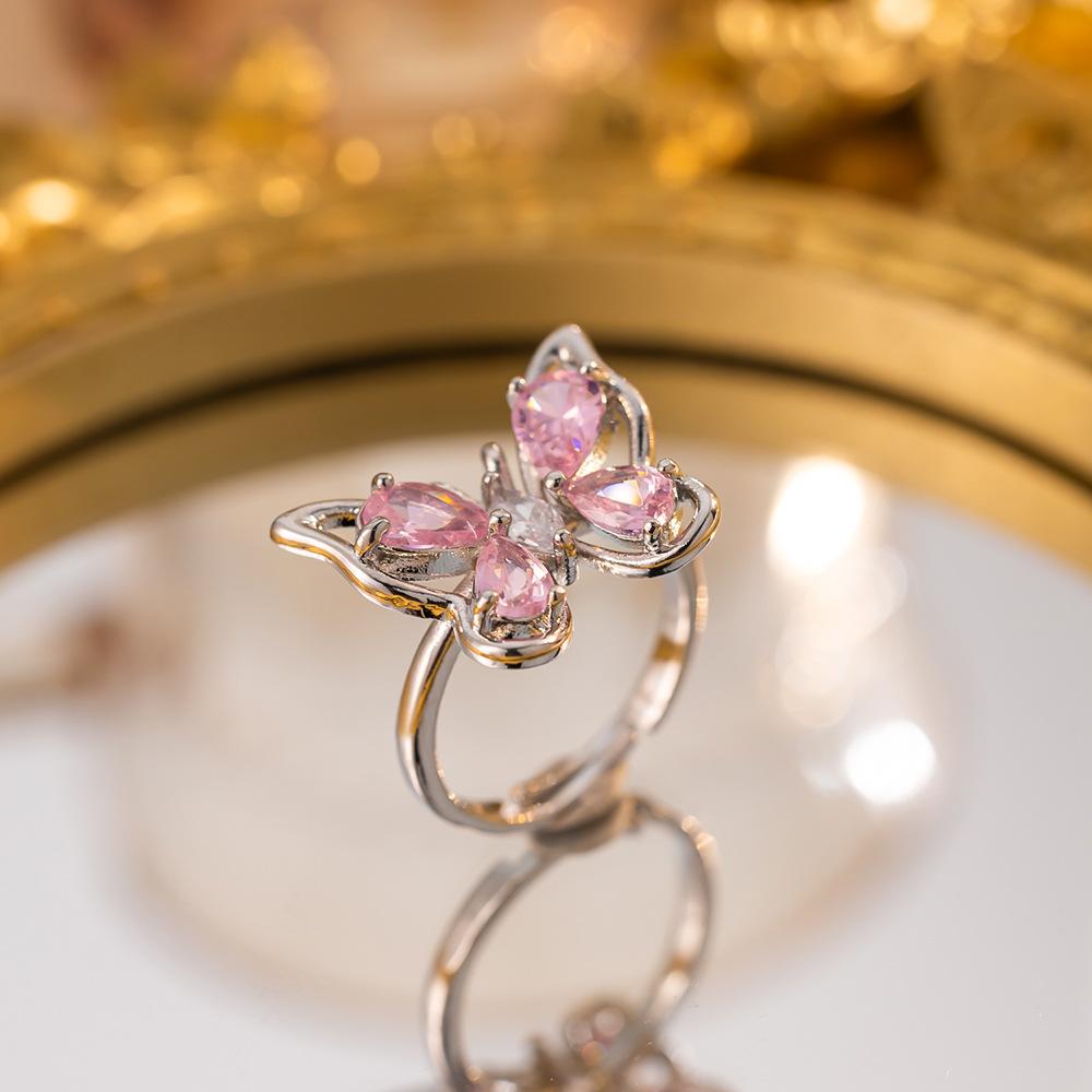 Exquisite super flash zircon ring for girls, light luxury, high-end sense opening adjustable ring, simple real gold electroplating