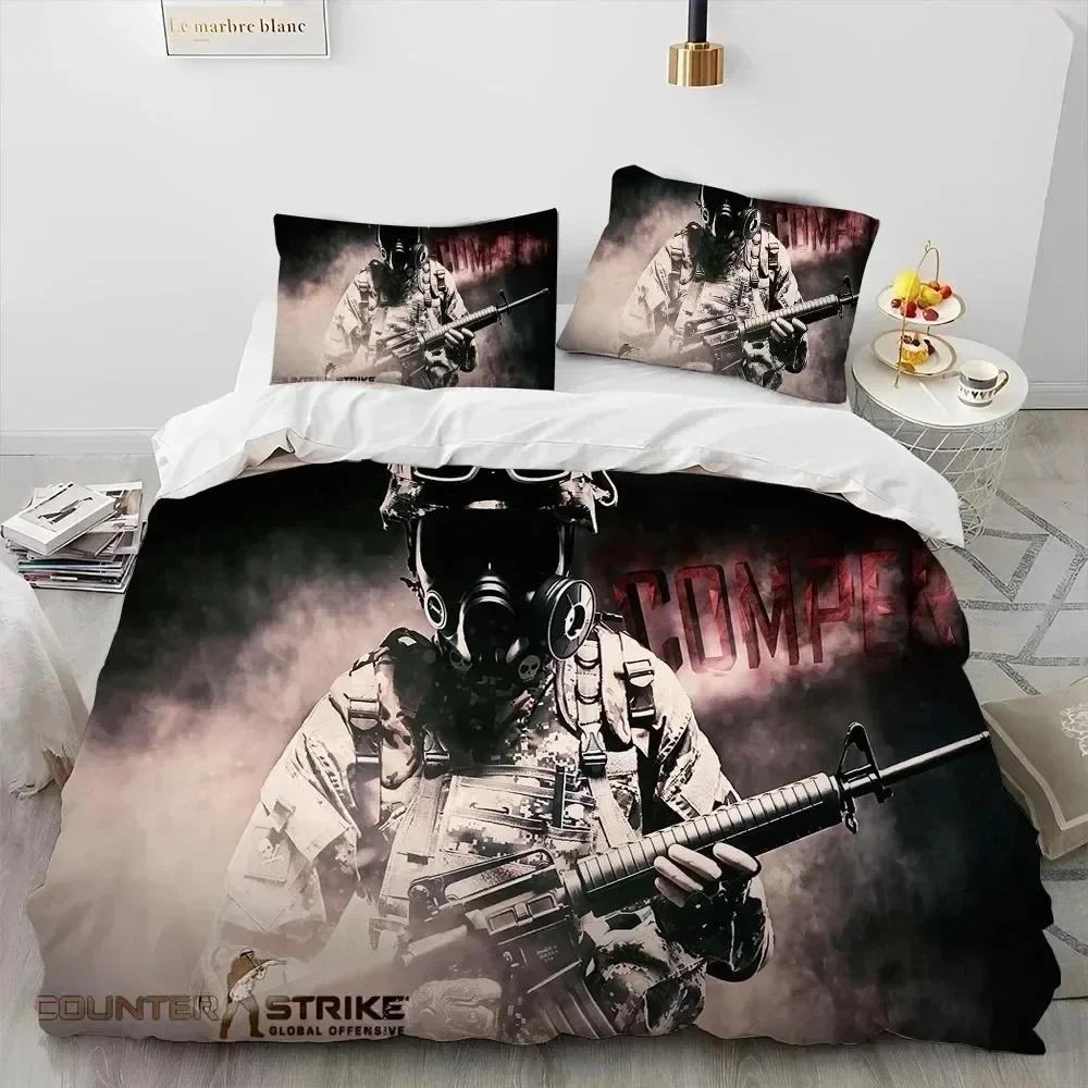 Luxury New 3D Print CS GO Game Gamer Counter Strike Bedding Set Duvet Cover Bed Set Quilt Cover Pillowcase Queen Size Boys Adult