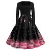 Women's Casual Retro Square Neck Dress with Halloween Print for Party and Daily Wear
