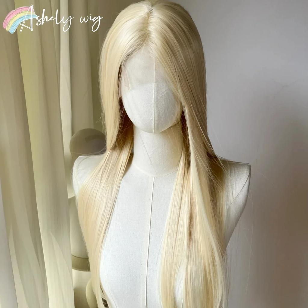 Ashely Blonde Wig 26inch 13x4 Lace Front Cosplay Wigs 613 Long Straight Natural Silky Synthetic Lace Frontal Wig for Daily Use