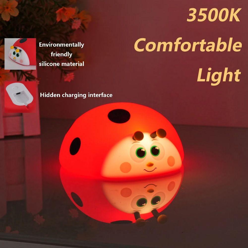 Type-C Rechargeable Ladybug Night Light Touch Control Silicone Table Lamp Bedroom