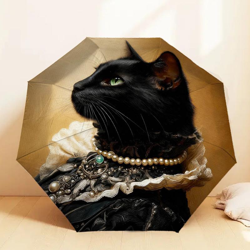 1pc Cat Portrait Automatic Folding Umbrella, Heavy Duty 8 Rib Iron Frame, Suitable for Travel, Daily Use, Birthday, Decor Gift M0104071
