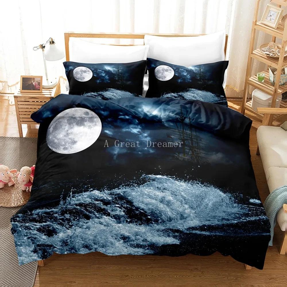 Moon Bedding Set Night View Duvet Cover Set With Pillowcase Bedding King Queen Full Double Single Size Luxury Bedxclothes Decor