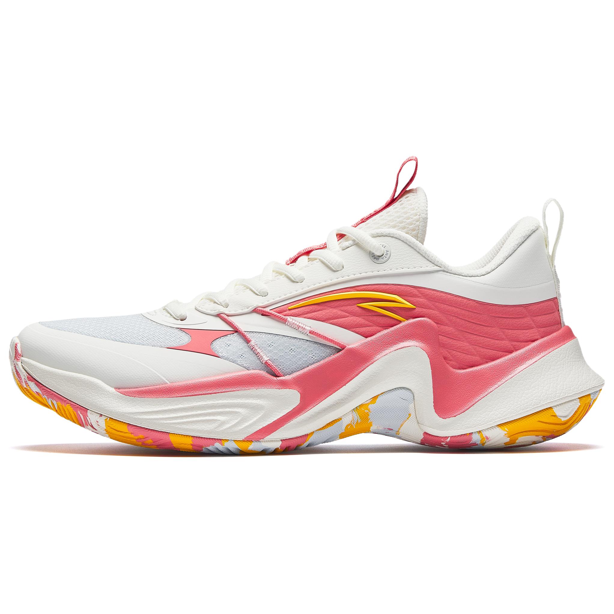 Anta Relang Men Low Top Basketball Shoes White Pink Yellow 912421604S-1 44.5