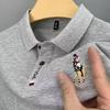 Men's Summer Short Sleeve Embroidered Polo Shirt, Turn-Down Collar, Plus Size, Solid Color