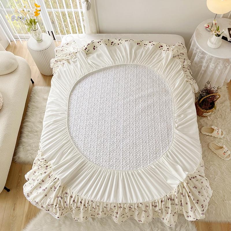 1pc Pure Cotton Thicken Quilted Mattress Cover with Skirt Queen/King Bed Sheet Skirt Elastic Band 200x220cm  (No Pillowcase)