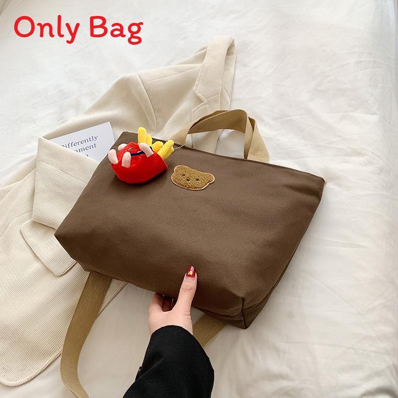 Small Canvas Bear Handbag For Women With Zipper Closure And Mobile Pocket