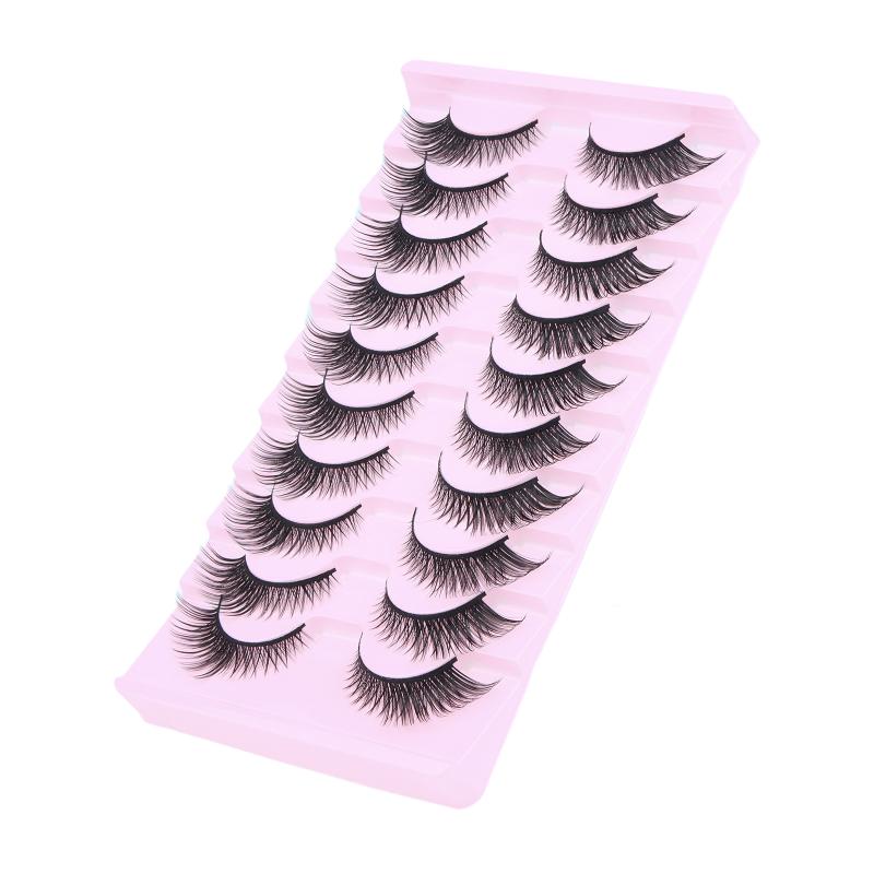 Cat Eye False Eyelashes 10 Pairs Fluffy Faux Mink Natural Volume Lashes Easy to Remove for New Learners