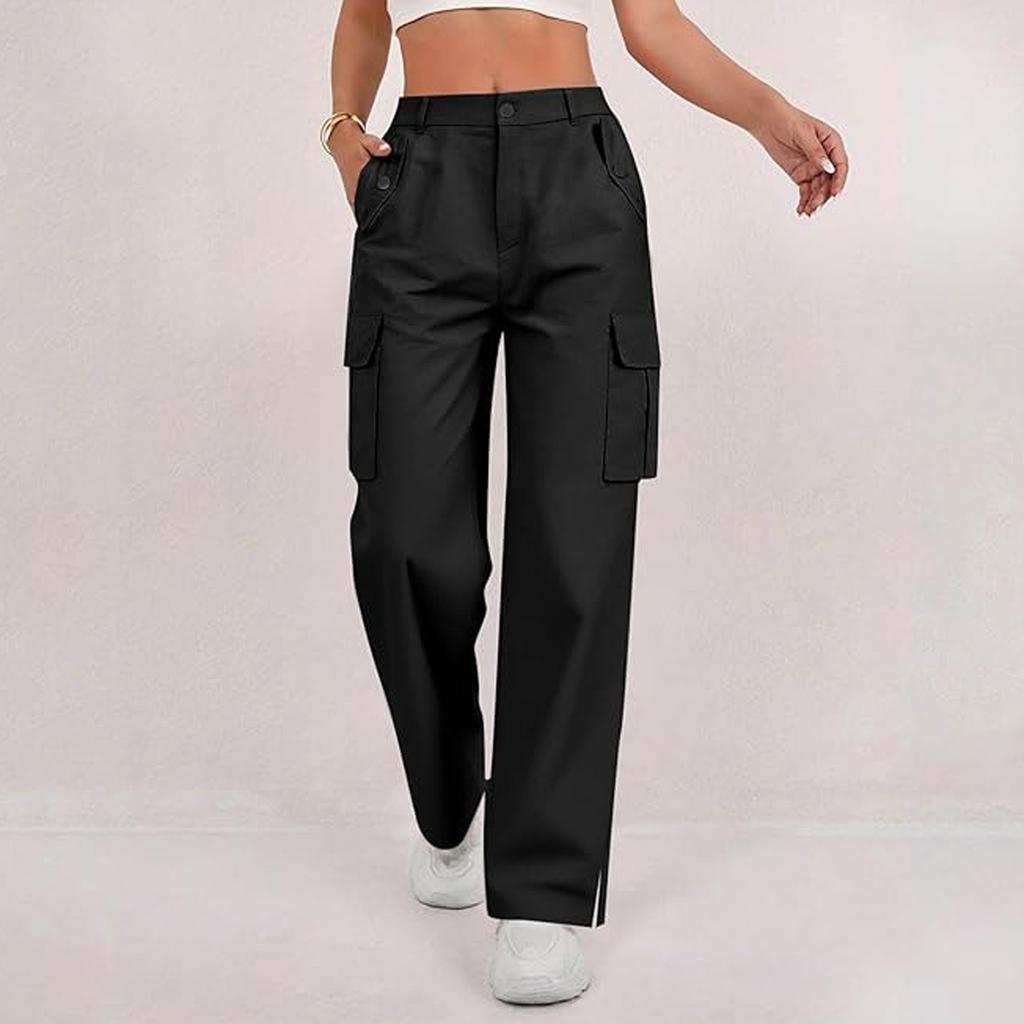 Damen High Waist Freizeithose Multi-Taschen Overalls Gerades Bein Hose