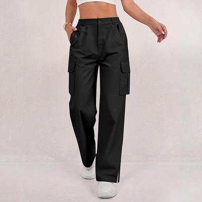 Women's High Waist Casual Pants Multi-Pocket Overalls Straight Leg Pants