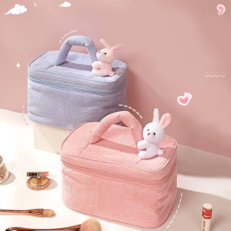 Portable Plush Toiletry Bag For Women With Multiple Compartments And Easy-to-use Dual Zipper