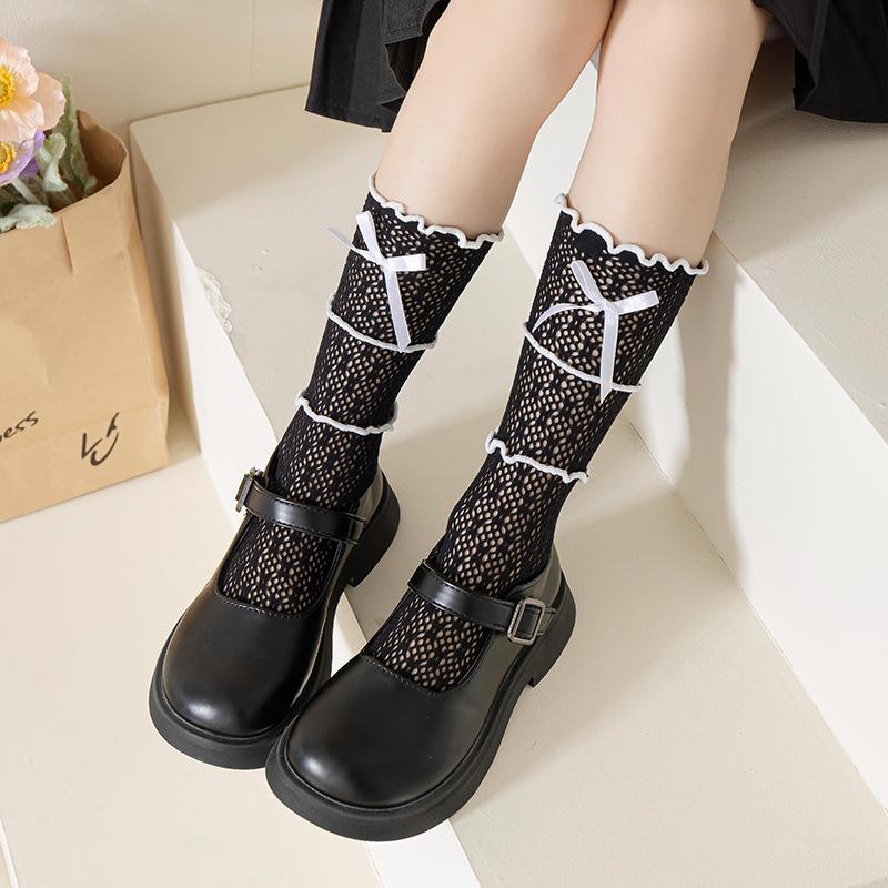 Meias para meninas primavera e verão meias de renda lolita versão coreana três camadas renda laço renda meninas pilha princesa meias