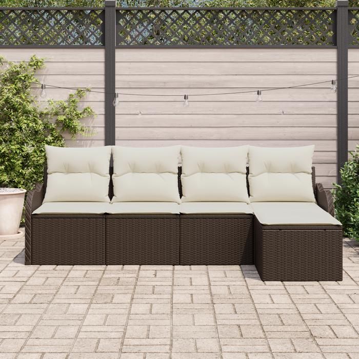 Ensemble de Sofa de Jardin vidaXL 5 pièces avec Coussins en Poly Rattan Marron, Sofa de Jardin 2 places vidaXL 3354327
