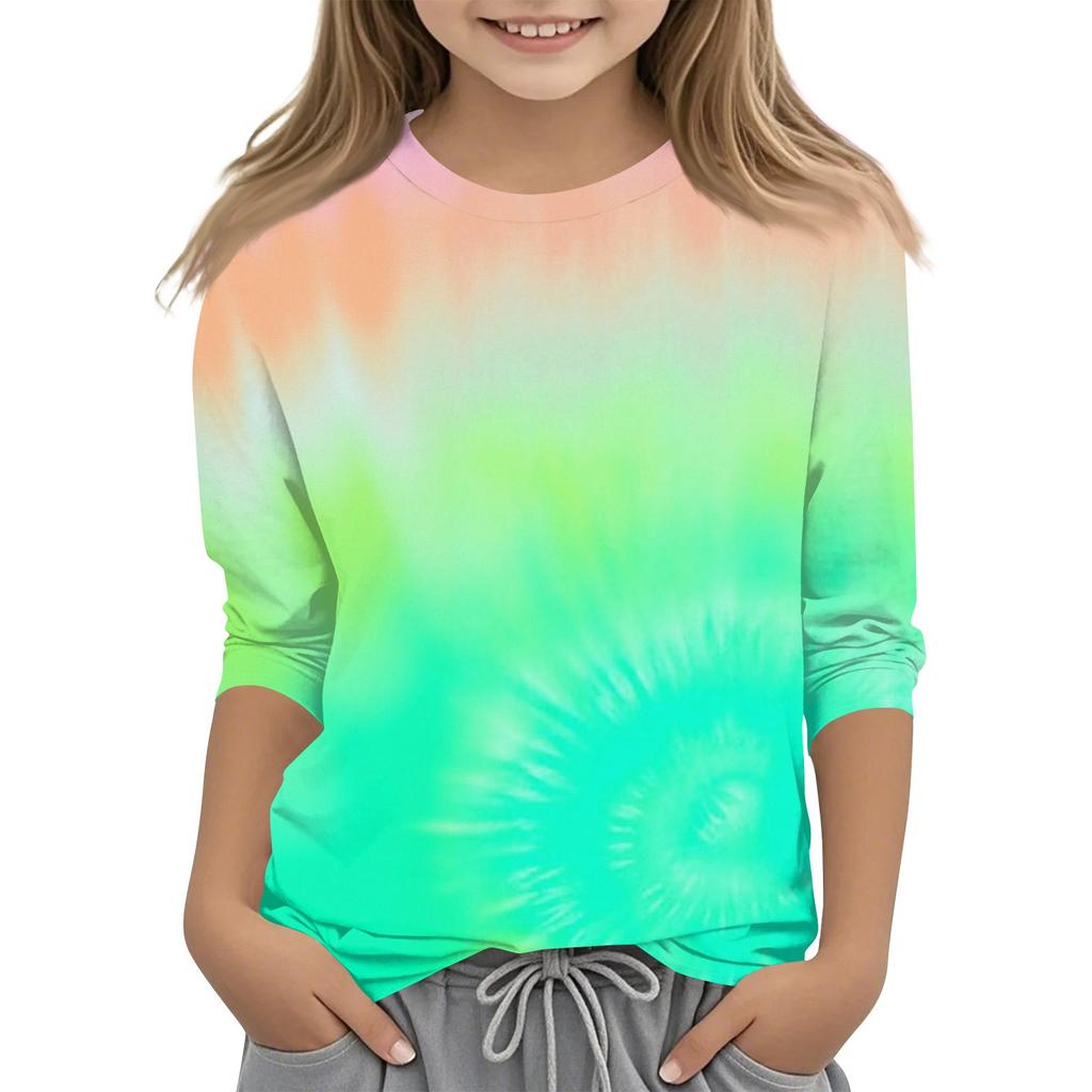 Children's 3/4 Sleeves Printed O-neck Top Everyday Casual T-shirt