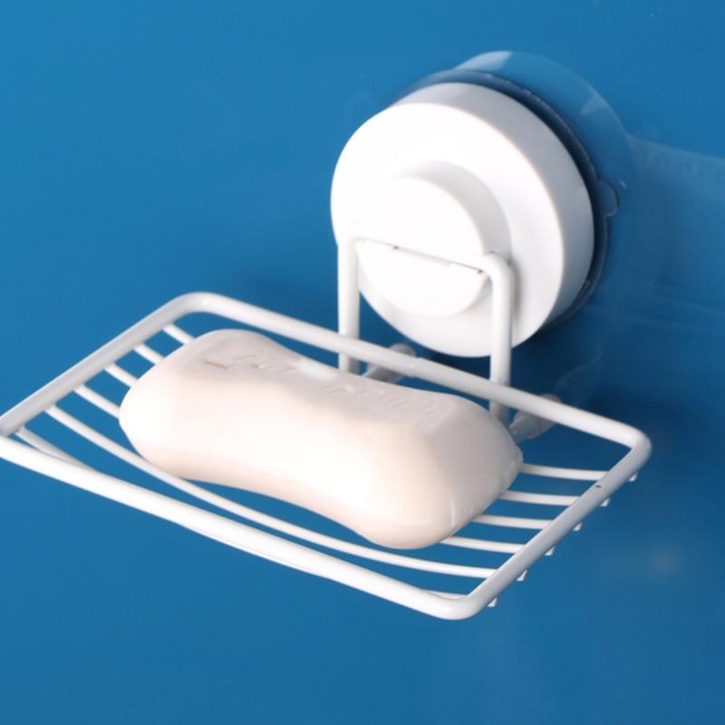Bathroom Wall Mounted Soap Dish With Strong Suction Cup Not Slip Plan Impermeable ABS Plastic Space Efficient Storage