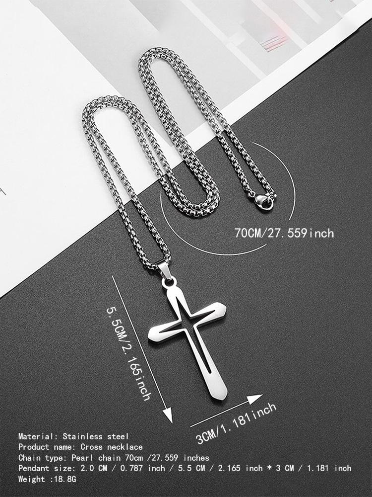Fashion Design Simple Hollow Cross Pendant Men\'s Hip Hop Stainless Steel Necklace Religious Christian Amulet Jewelry