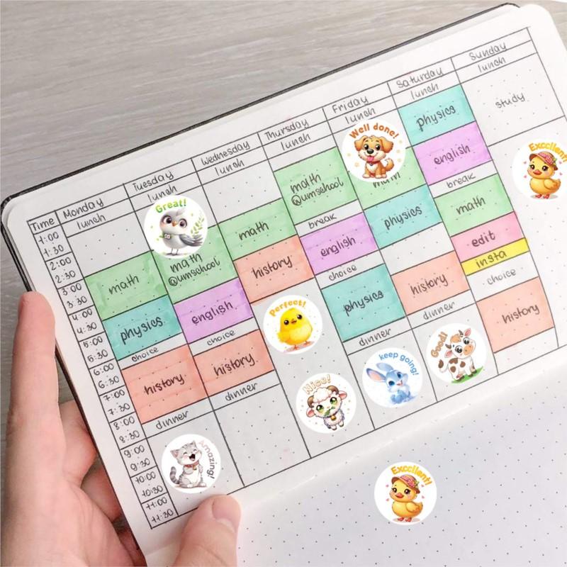 100-500Pcs Round Animal Cartoon Stickers For Envelope Encourage Scrapbook Reward Student Label Decals Office Stationery Sticker