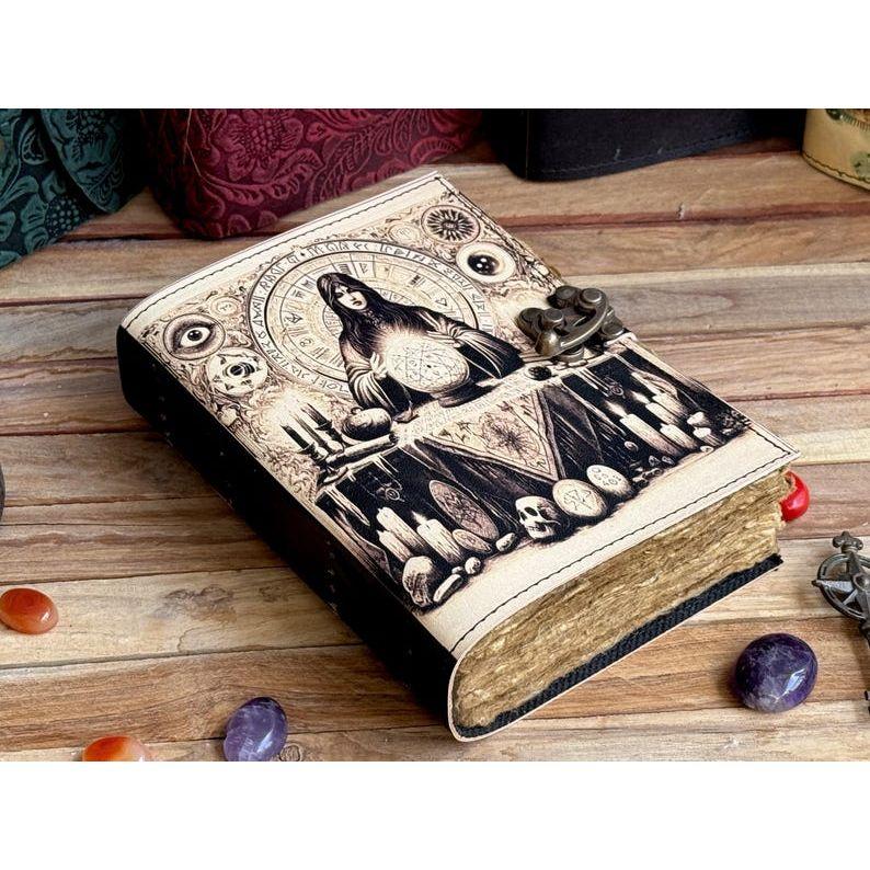 Handmade leather journal Blank Spell grimoire notebook third eye journal Antique Wiccan witch Notebook traveling sketchbook
