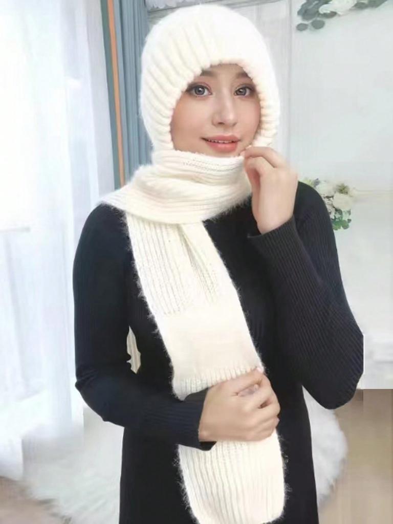 Winter Warm Knitted Thick Scarf Hats for Women Outdoor High Elastic Wind Hat