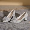 Women's Shoes Bride with Bow Ladies Pumps Pointed Toe Medium Heels Spring Discount Chic Point High Quality Luxury Brand Popular