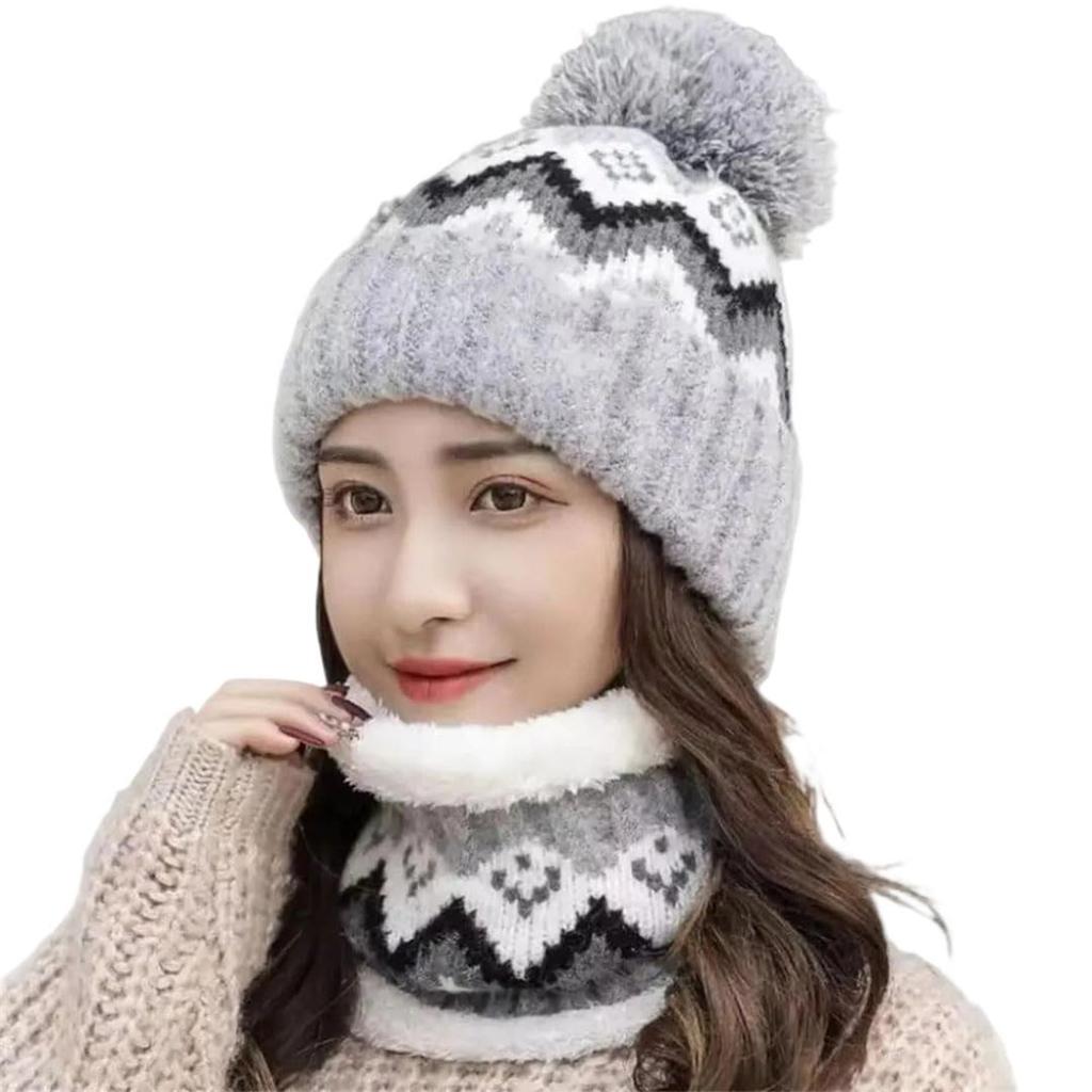 Women's Knitted Hat Scarf Two-piece Set, Thickened And Plush Woolen Hat