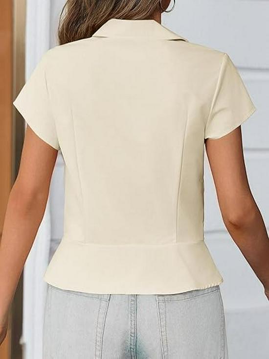2026 Spring/Summer Retro Slim Solid Color Lapel Short Sleeve Women's Shirt