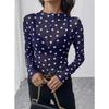 Women Sheer Polka Dot Mesh Half High Neck Long Sleeve Sexy T Shirt Top