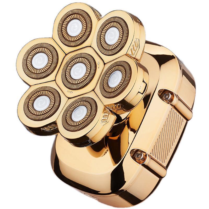 

Многофункциональная мужская аккумуляторная электробритва мощностью 8 Вт — моющаяся бритва с плавающими лезвиями для лысых голов. null золотой