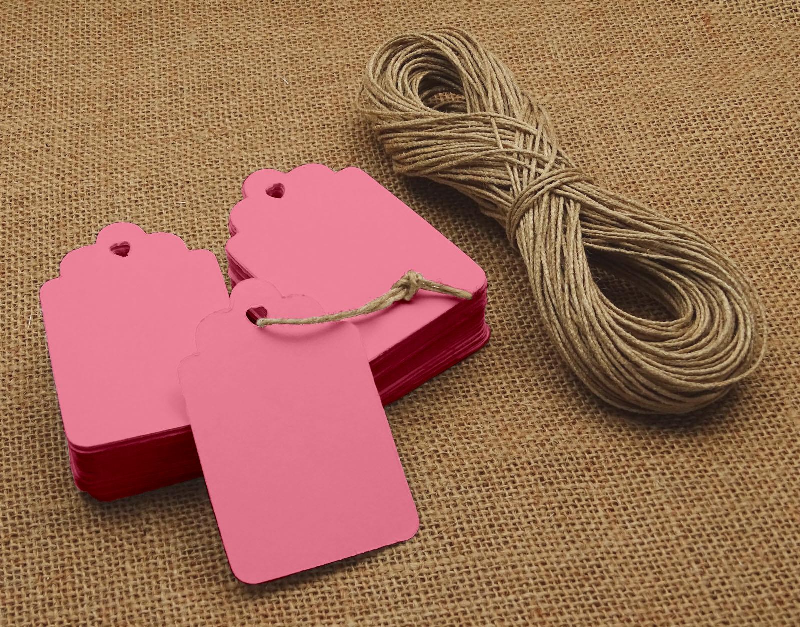 

100 Pcs Gift Tags Rectangular Shape Blank Bonbonniere Wedding Favor Tags with Free Natural Jute Twine 0.75 Inches Diameter рожевий