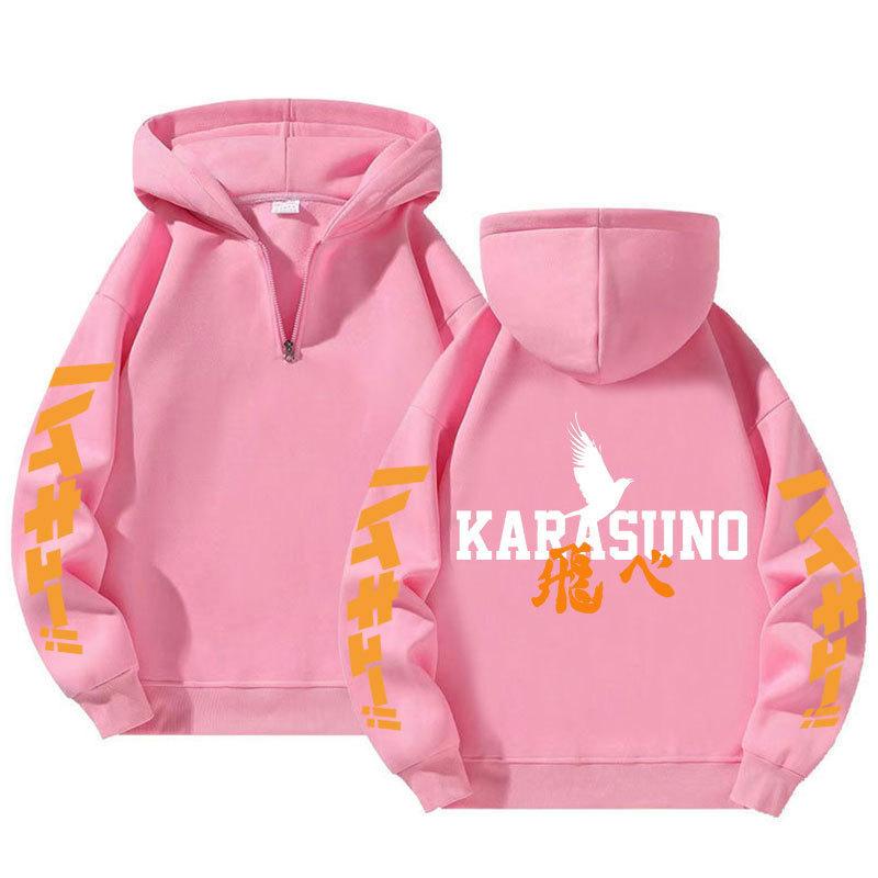 Japán Anime Haikyuu Kapucnis Pulóverek Férfi Kawaii Harajuku Manga Grafikus Cipzáras Kabátok Karasuno Középiskola NyomtatottUtcai Ruházat Pulóverek Uniszex Pulóver Felső
