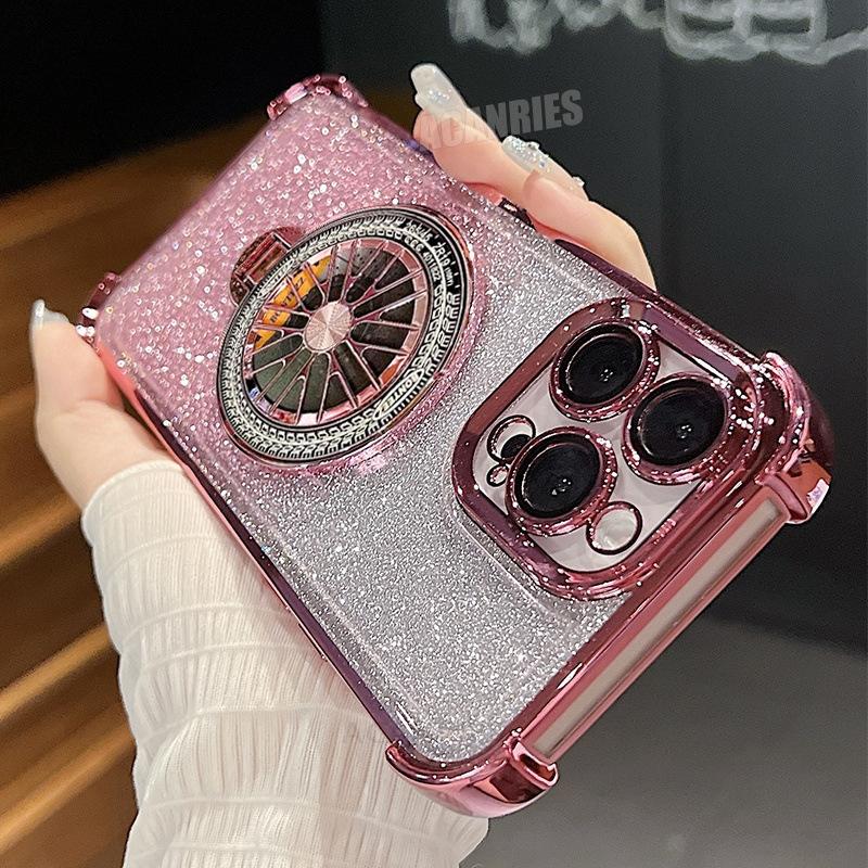 Rotating Gyro Cooling Suitable for Apple 16promax Electroplating Bracket Mobile Phone Case IPhone 15 Magnetic Protection Case