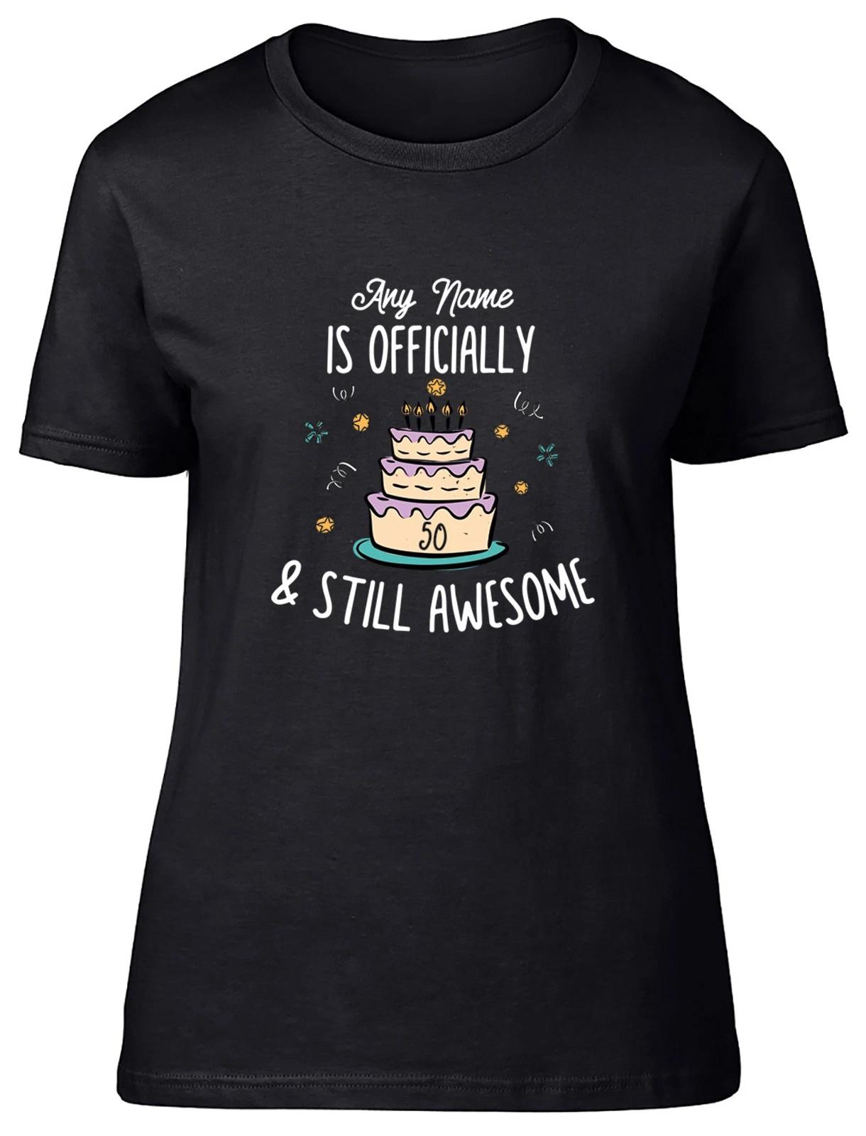 Personalised Name Age Officially Awesome Birthday Womens T-Shirt Ladies Gift Tee XS