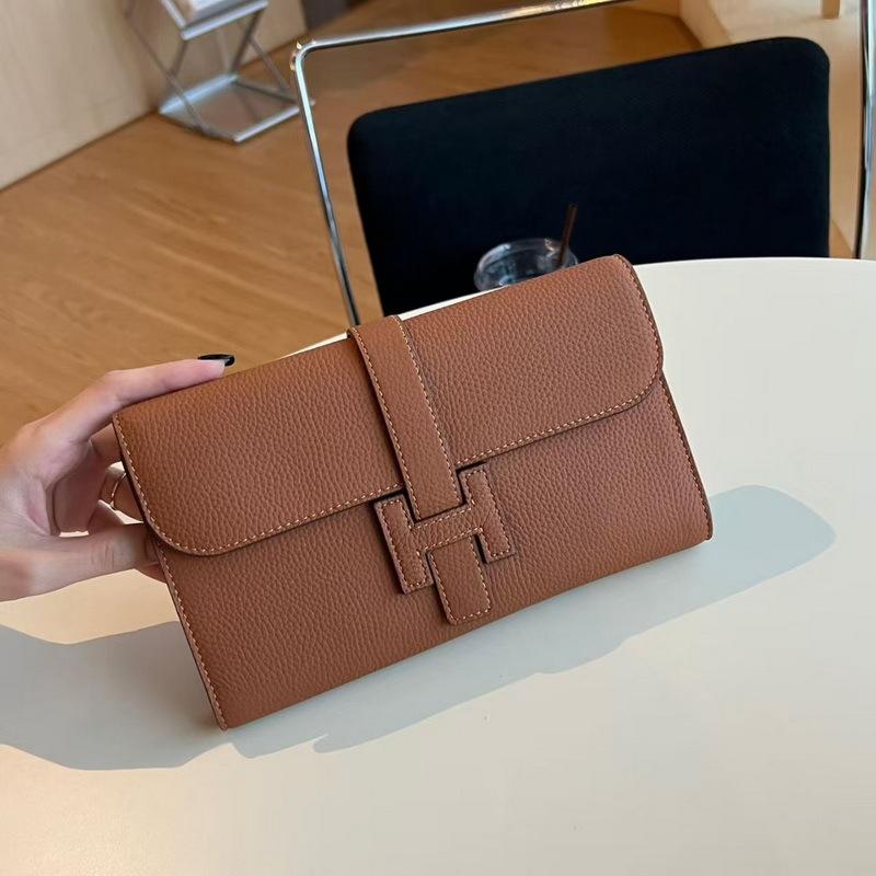 2025 New Leather I-buckle Long Three-fold Wallet First Layer Cowhide TOGO Leather Leather Wallet Cross-border Wholesale Trend