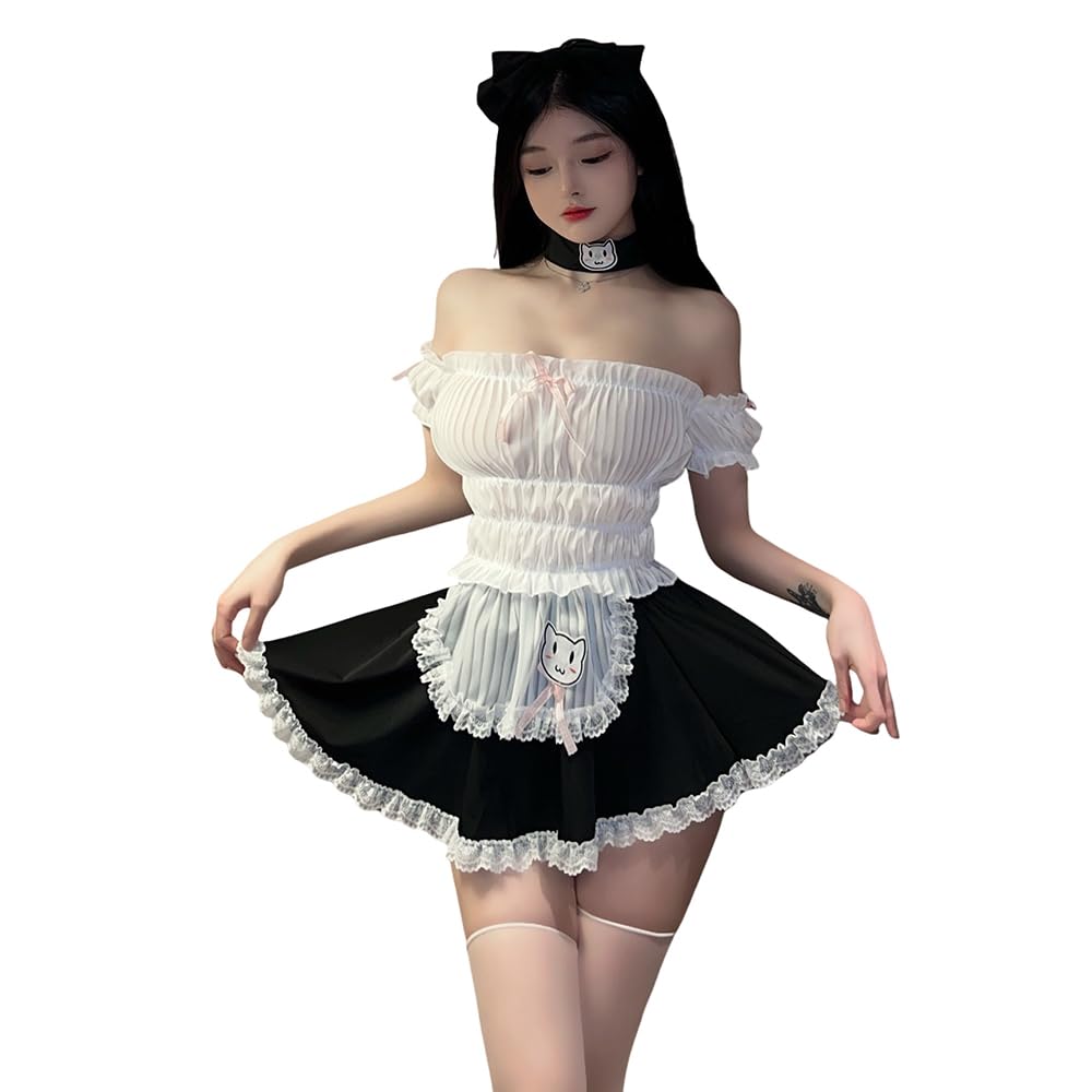 Cosplay Sexy Maid Clothes White Extreme Mini Skirt Sleeveless Lace Ruffles Bow Tie Sexy Babydoll Halloween Costume Cute Ladies Photo Session Event 7