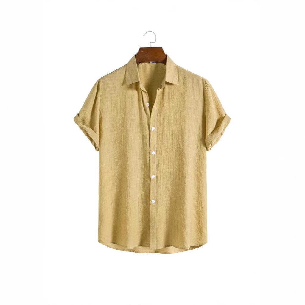 Man cotton shirt men's fashion trend solid color shirt dark compartment short sleeve men's shirt men's