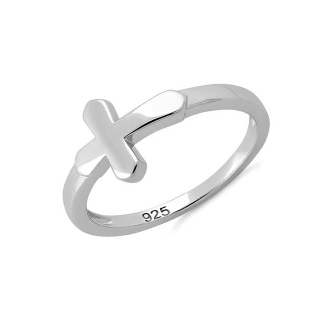 925 Sterling Silver Sideways Cross Women Ring