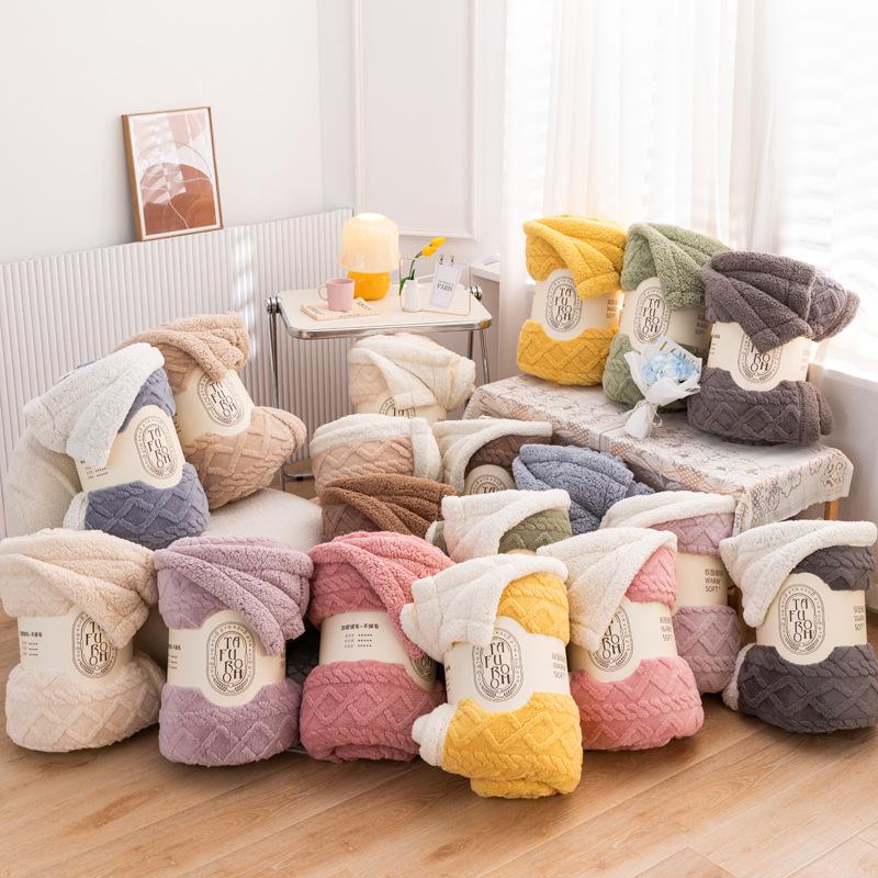 Lambswool & Taffeta Plush Multicolor Blanket - Ideal for Office, Autumn, Winter & All Seasons