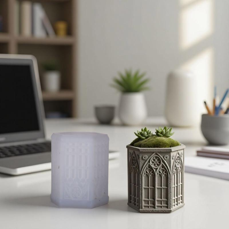 Church Window Relief Planter Silicone Mold For Resin Jewelry Container Crafting And DIY Home Decoration
