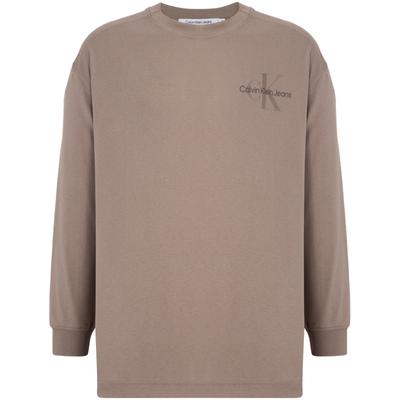 Overlapping Letter Long Sleeve T-Shirt Unisex Tops Brown J400192