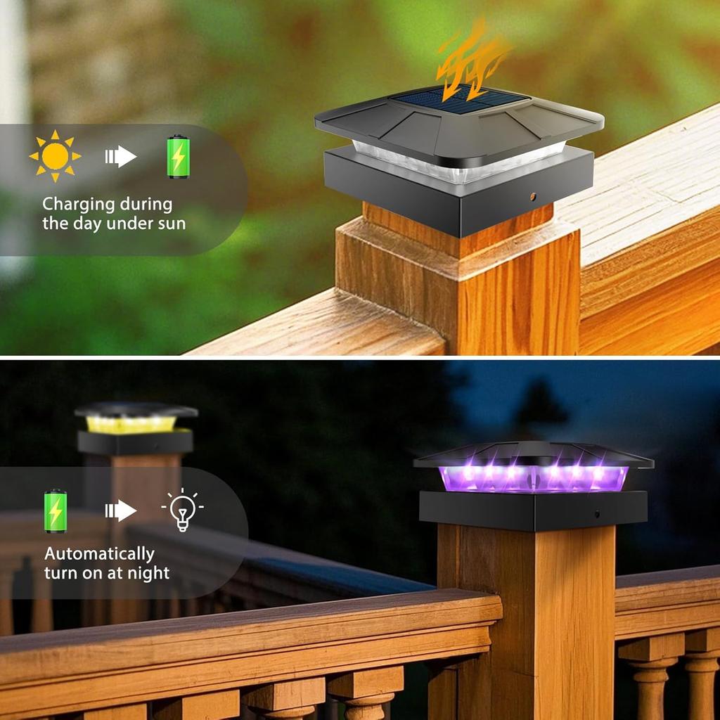 RGB Color Changing Solar Post Cap Light Outdoor 4x4 Solar Powered Fence Light Waterproof For Wood Vinyl Post Deck Porch Lighting
