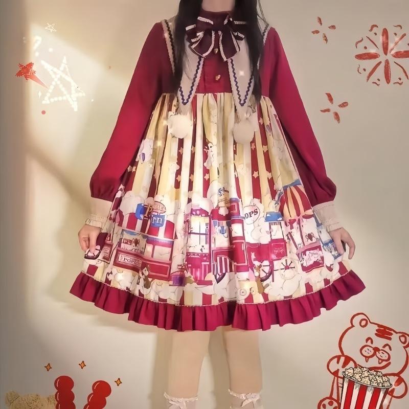 Girl's New Long Sleeve Lolita Skirt Cute Loli Student Lolita Skirt Soft Girl Princess Dress