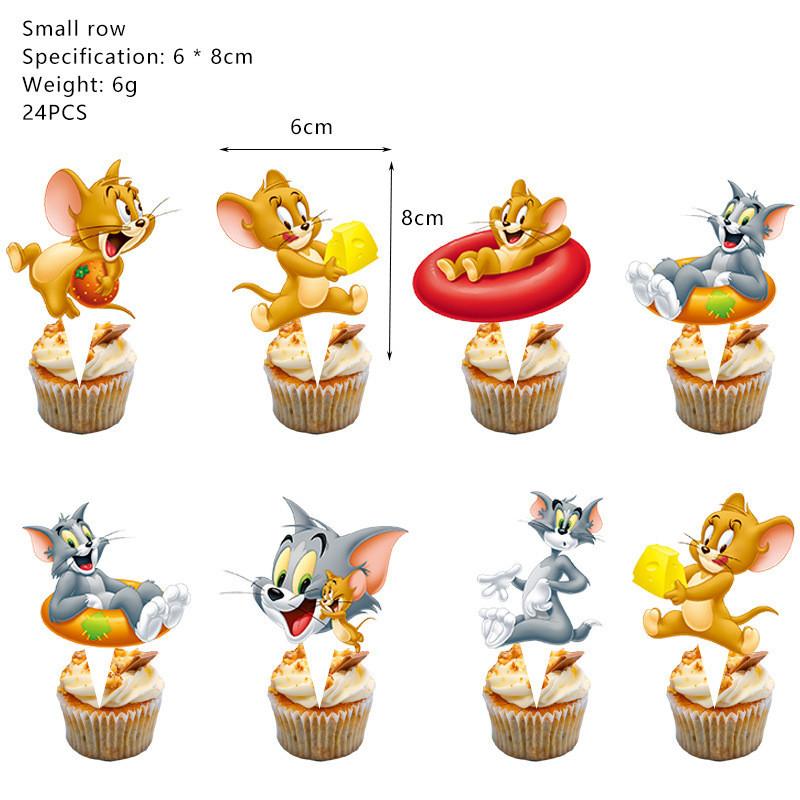 

Colorful Tom And Jerry Kids Birthday Party Supplies Decor With Festive Balloons And Tableware 24pcs-Cupcake Topper