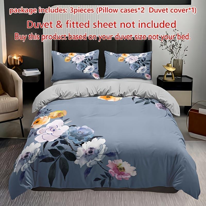 Floral Duvet Cover Set - 3PCS Elegant Flower Pattern, 100% Polyester Breathable Fabric, Machine Washable Christmas Gift